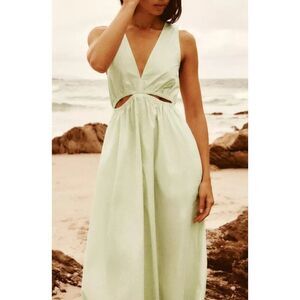 Zara Womens A-line Midi Cut Out Dress XS Light Yellow Garbandine 3067/800 NWT